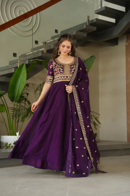 FAUX BLOOMING SEQUANCE EMBROIDERED GOWN WITH DUPATTA(WD82)