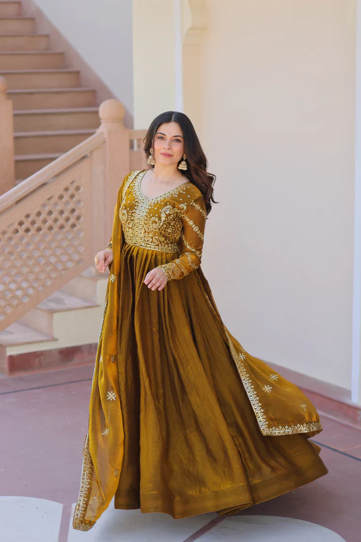 FENDY ZARI WITH SEQUINS EMBROIDERED GOWN WITH DUPATTA(WD62)
