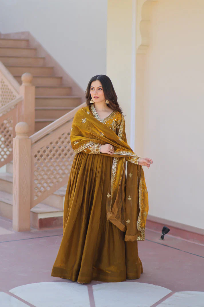 FENDY ZARI WITH SEQUINS EMBROIDERED GOWN WITH DUPATTA(WD62)