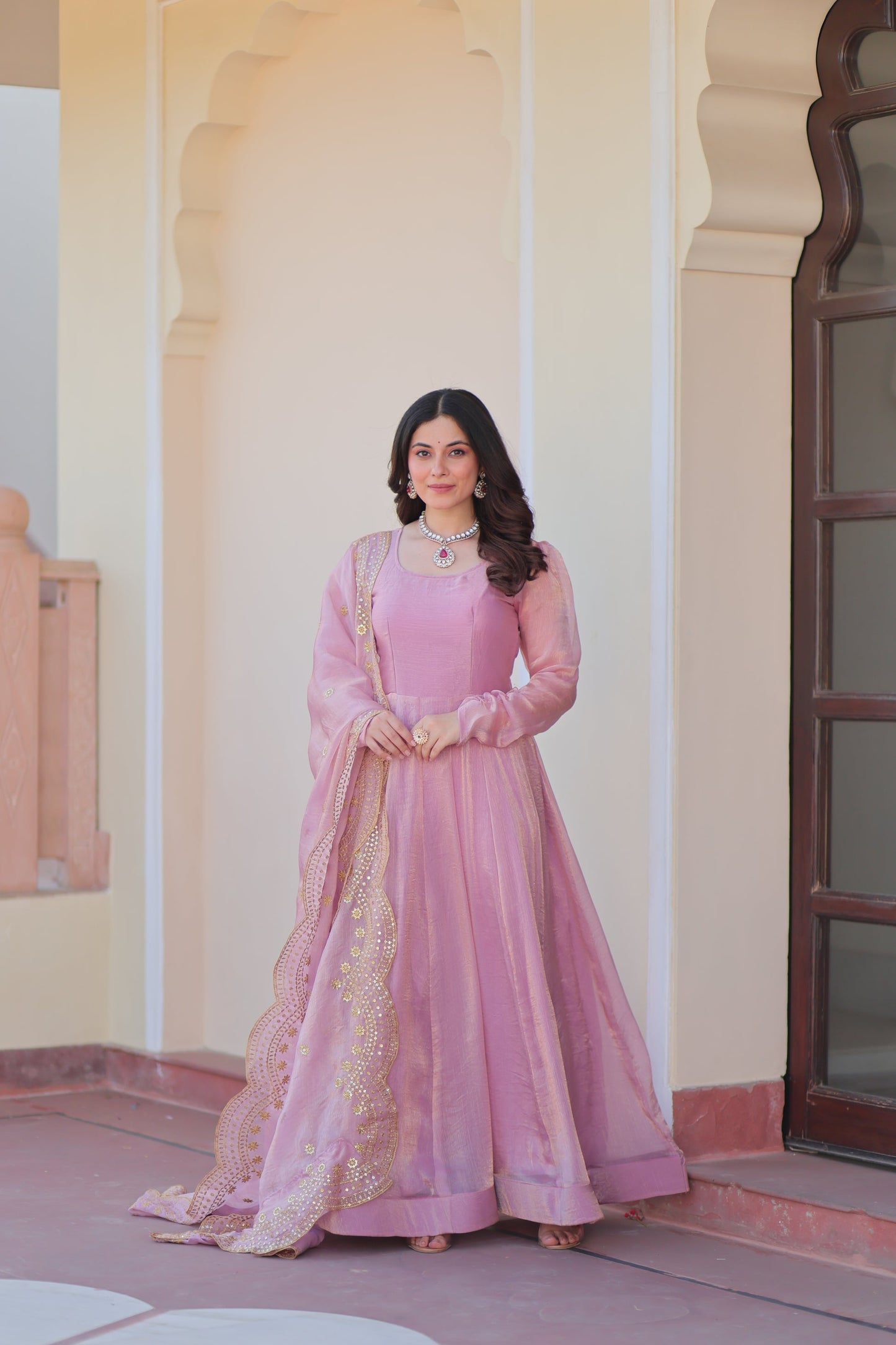 FENDY CHIFFON 12 KALI GOWN WITH EMBROIDERED DUPATTA (WDN45)