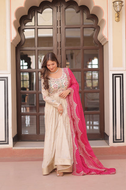 FESTIVE SPECIAL COSMOS WEAVING PEARL BEADS EMBROIDERED GOWN WITH DUPATTA (WDN14)