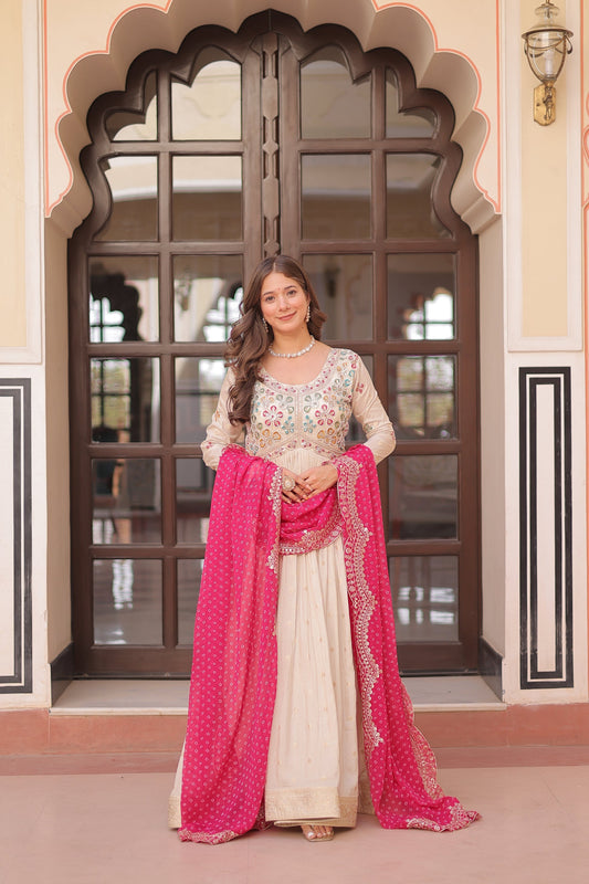FESTIVE SPECIAL COSMOS WEAVING PEARL BEADS EMBROIDERED GOWN WITH DUPATTA (WDN14)