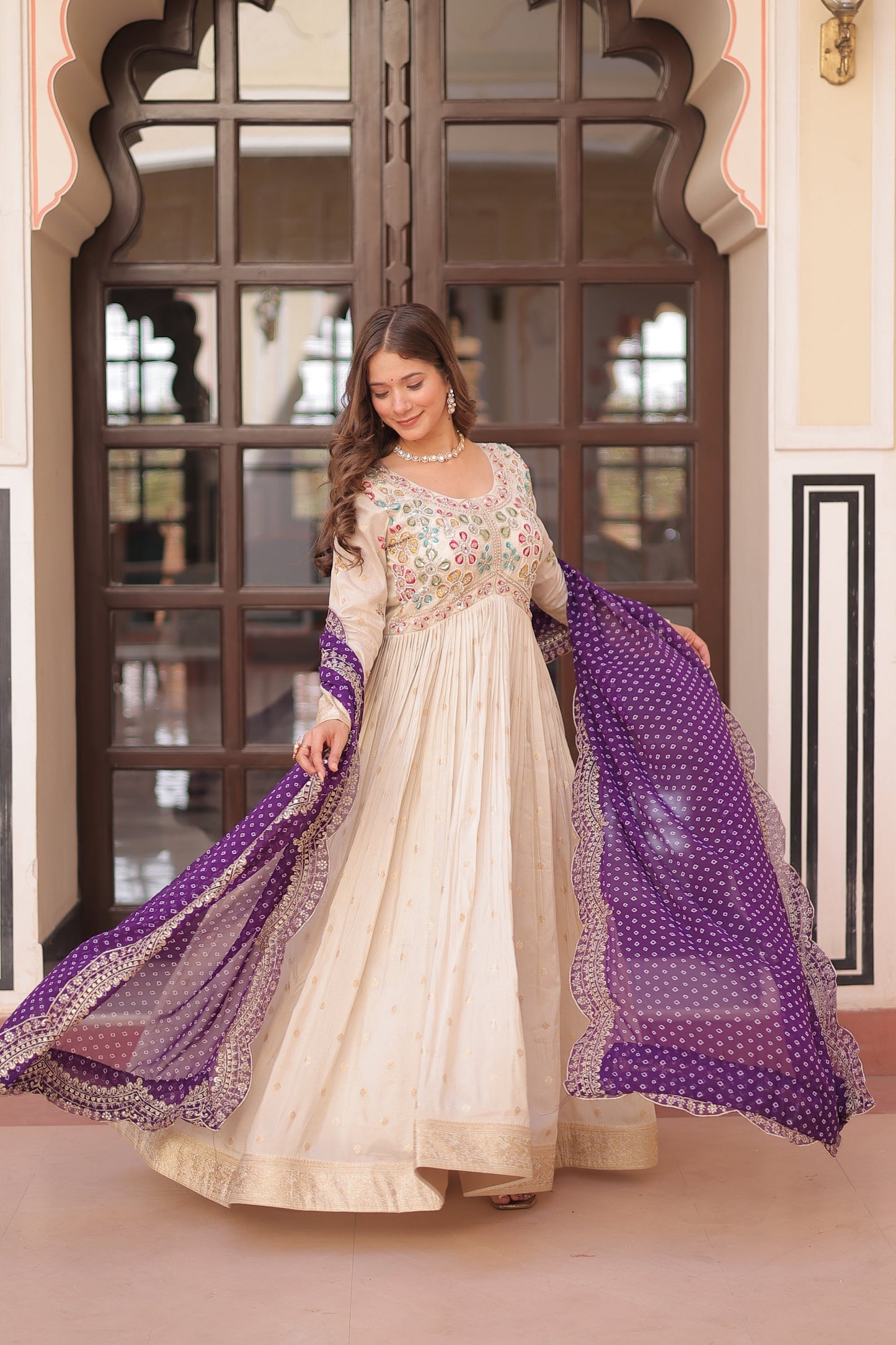 FESTIVE SPECIAL COSMOS WEAVING PEARL BEADS EMBROIDERED GOWN WITH DUPATTA (WDN14) 01