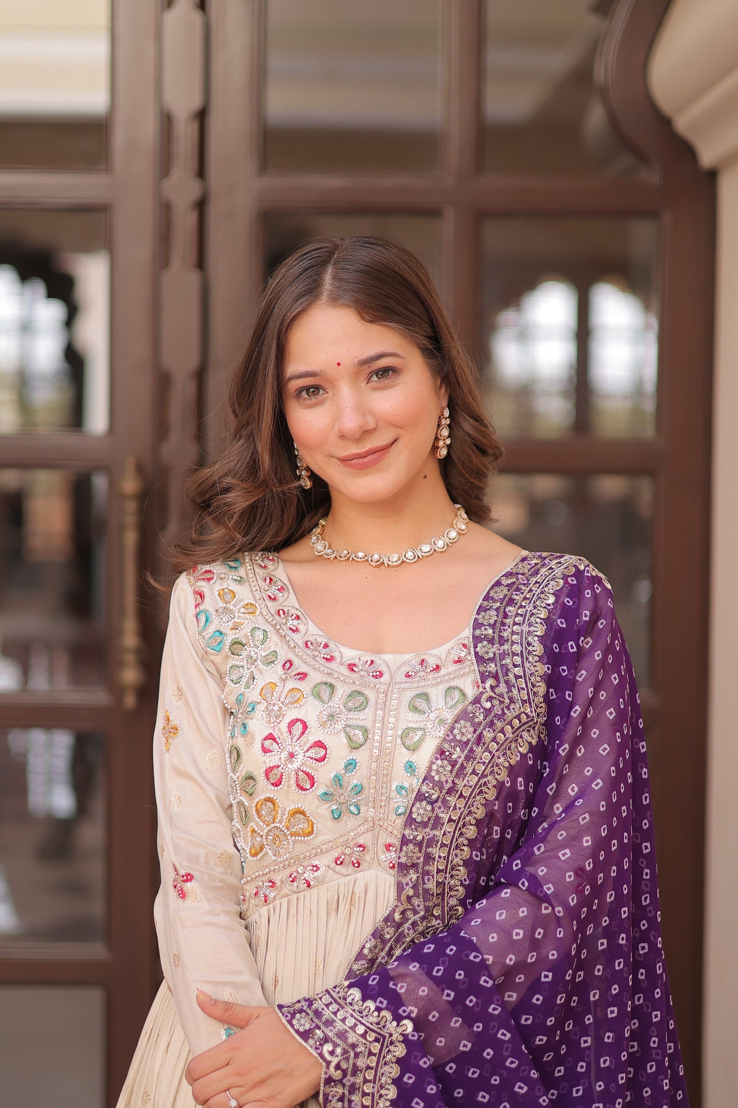 FESTIVE SPECIAL COSMOS WEAVING PEARL BEADS EMBROIDERED GOWN WITH DUPATTA (WDN14) 01