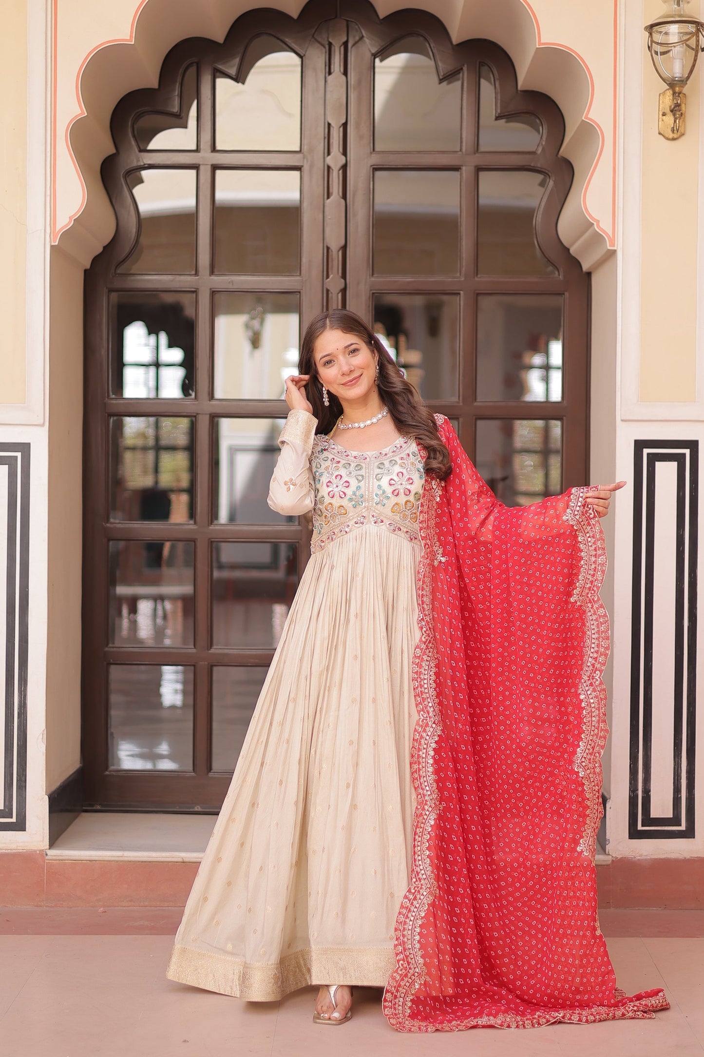 FESTIVE SPECIAL COSMOS WEAVING PEARL BEADS EMBROIDERED GOWN WITH DUPATTA (WDN14) 02