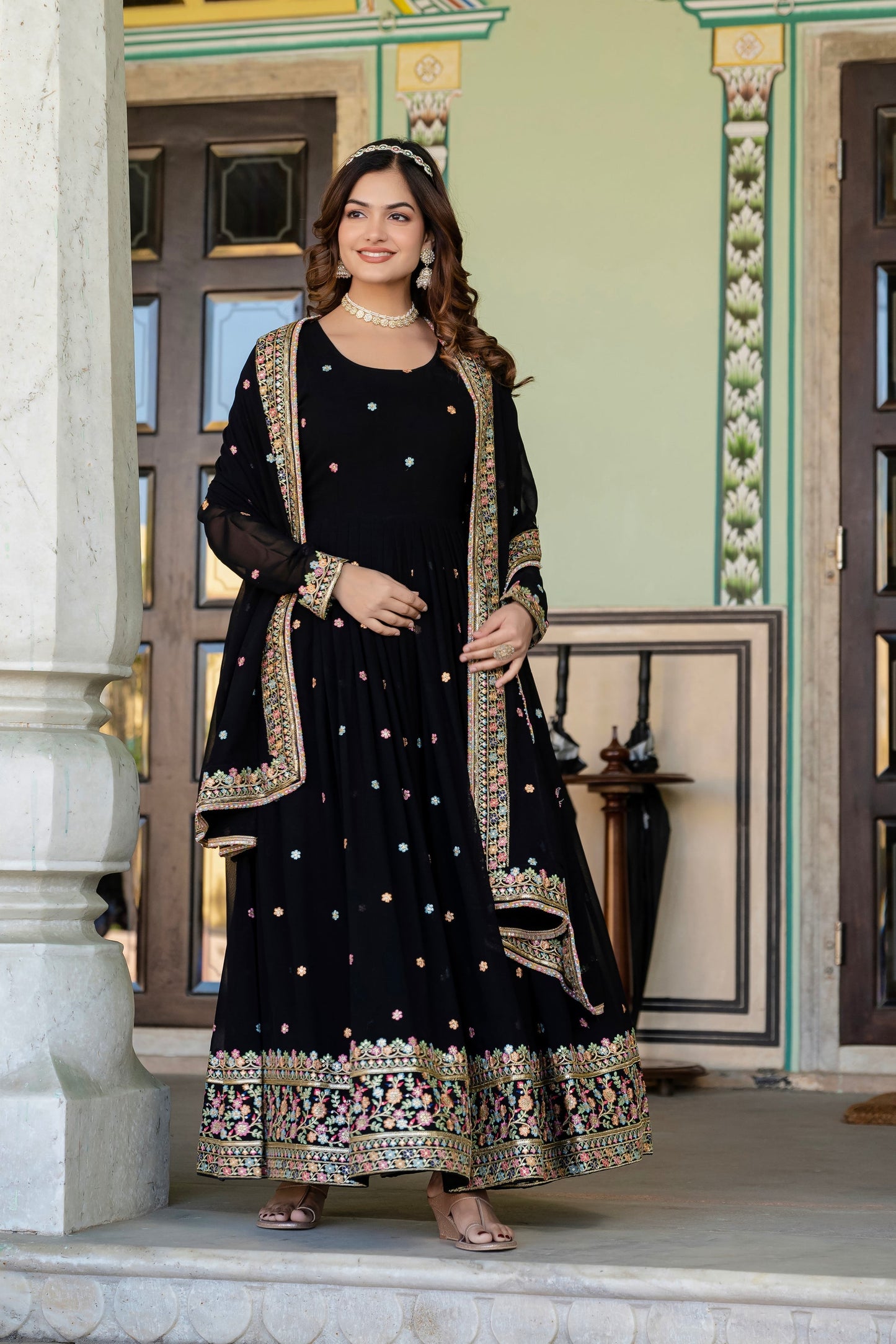 FAUX GEORGETTE SEQUANCE EMBROIDERED GOWN WITH DUPATTA (WDN09)