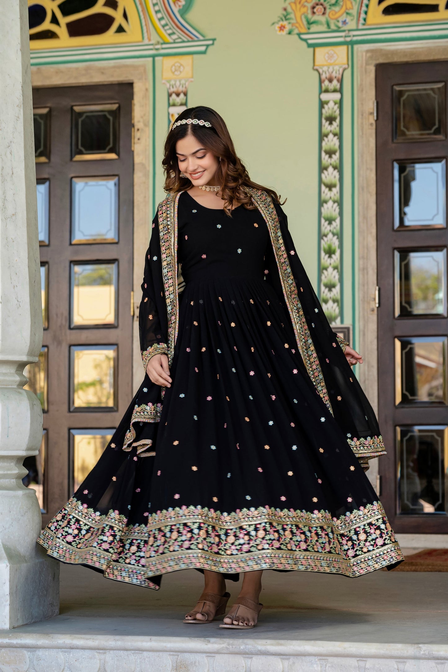FAUX GEORGETTE SEQUANCE EMBROIDERED GOWN WITH DUPATTA (WDN09)