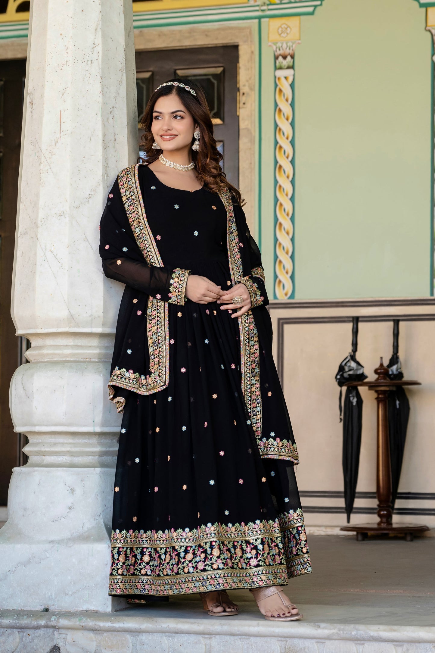 FAUX GEORGETTE SEQUANCE EMBROIDERED GOWN WITH DUPATTA (WDN09)