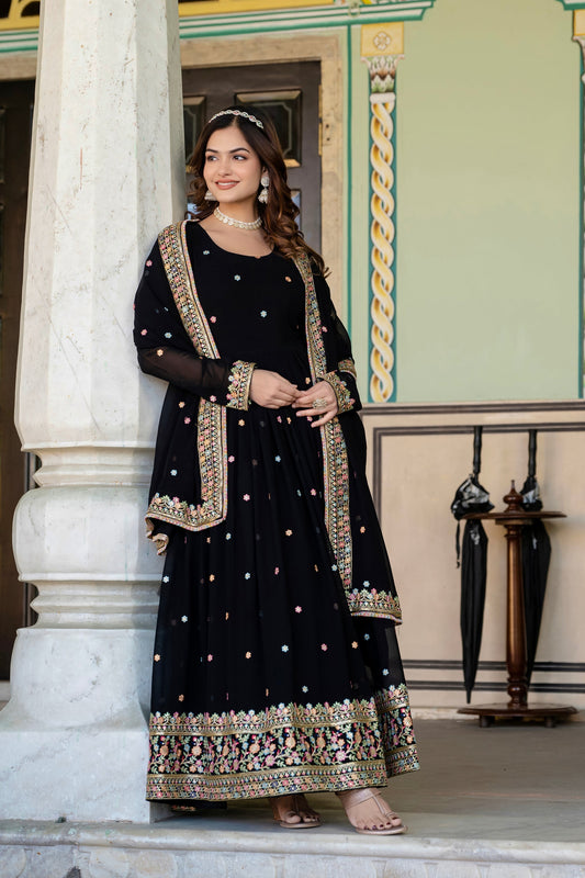 FAUX GEORGETTE SEQUANCE EMBROIDERED GOWN WITH DUPATTA (WDN09)