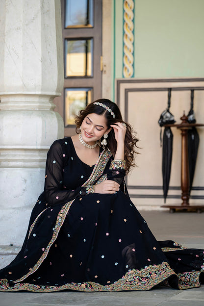 FAUX GEORGETTE SEQUANCE EMBROIDERED GOWN WITH DUPATTA (WDN09)