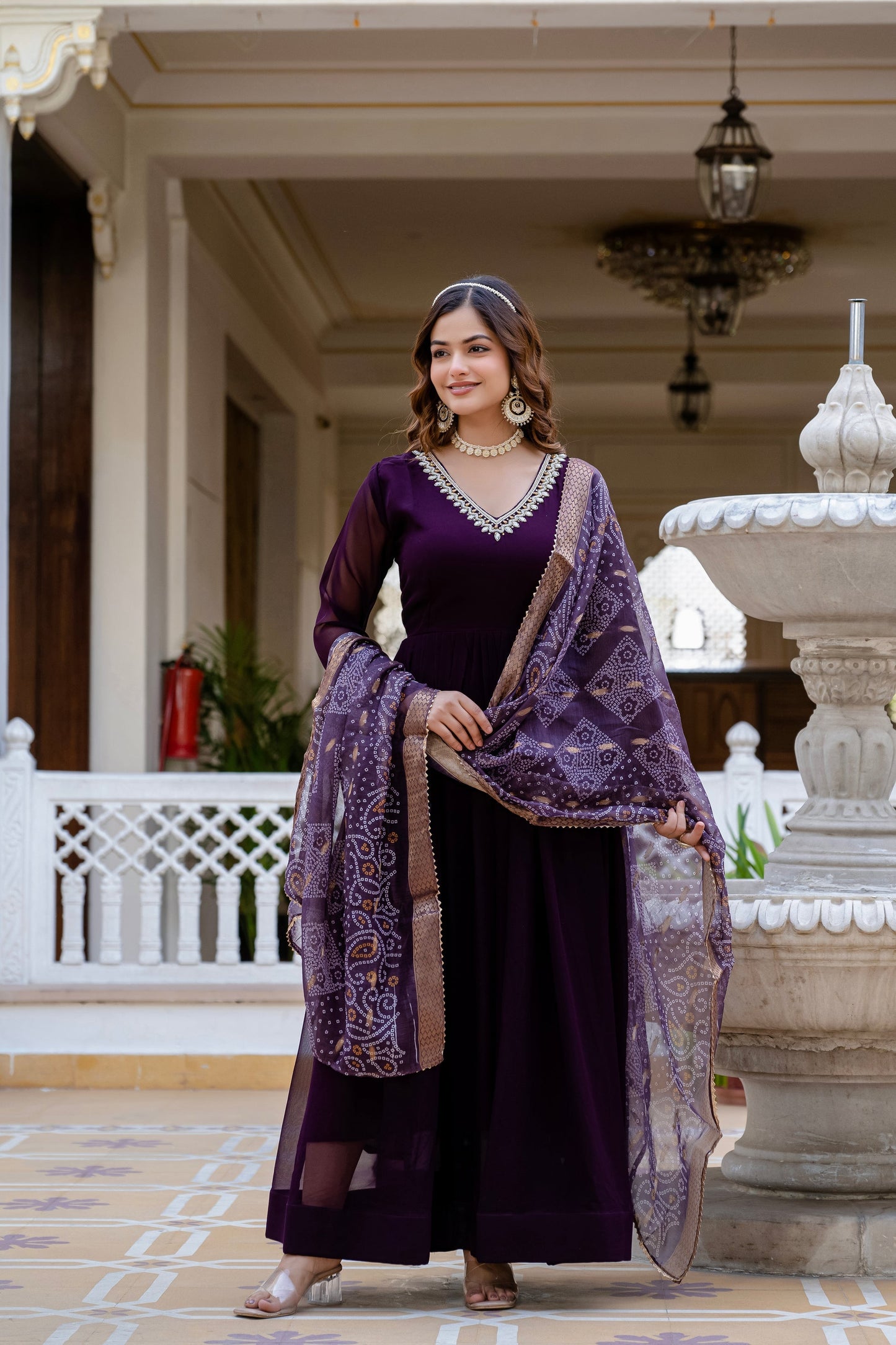 PEARL HANDWORK GOWN WITH PRINTED JEQUARD BORDER DUPATTA (WDN12)