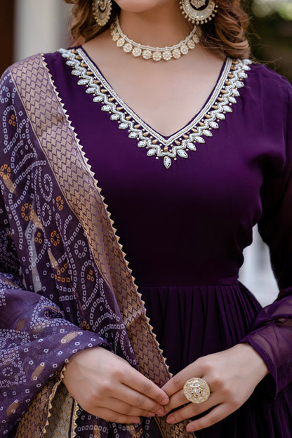 PEARL HANDWORK GOWN WITH PRINTED JEQUARD BORDER DUPATTA (WDN12)