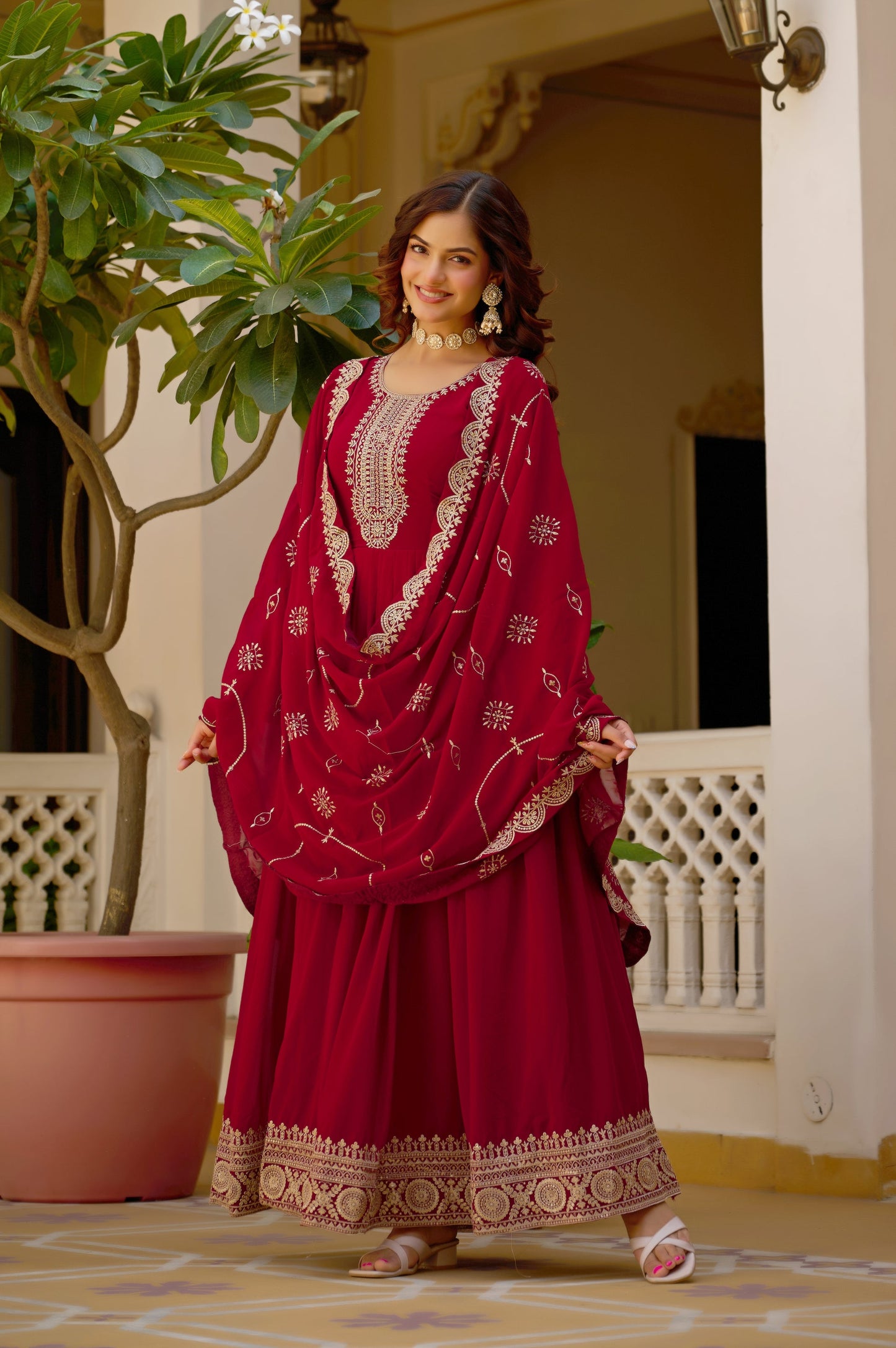WEDDING SPECIAL FAUX BLOOMING SEQUINS EMBROIDERED GOWN AND DUPATTA (TT17)