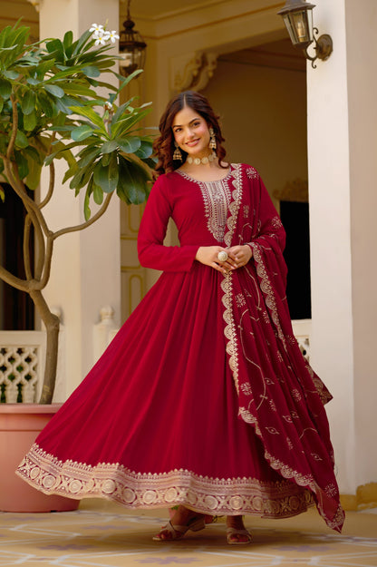 WEDDING SPECIAL FAUX BLOOMING SEQUINS EMBROIDERED GOWN AND DUPATTA (TT17)