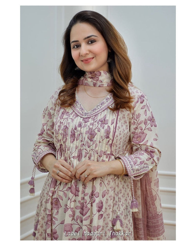 Lavender Cotton Afghani Suit – Label Madhuri Thakkar