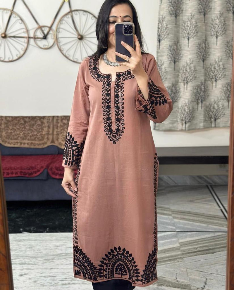 Cotton kurta with full embroidery all over  paired with straight cotton pant (SWRD93)