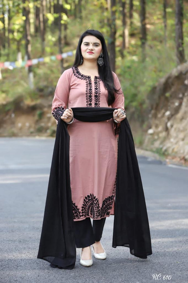 Cotton kurta with full embroidery all over  paired with straight cotton pant (SWRD93)