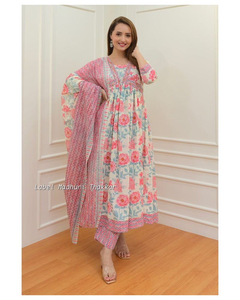 pink Floral Anarkali suit set which is decorated with finest embroidery