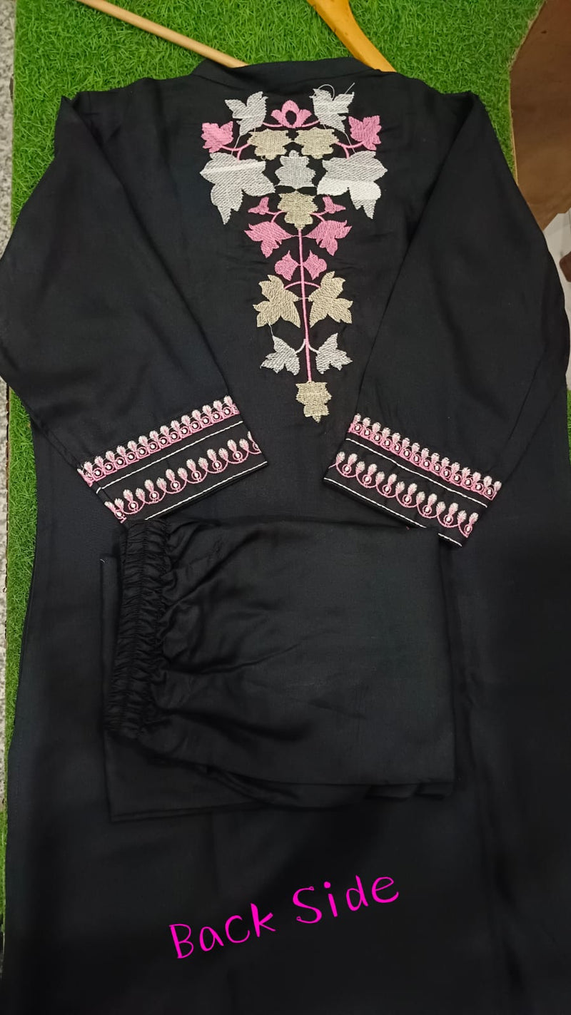 Premium Reyon Fabric Designer Front Embroidery Work back side Embroidery and Tow hand Embroidery work With Beautiful Pant ....