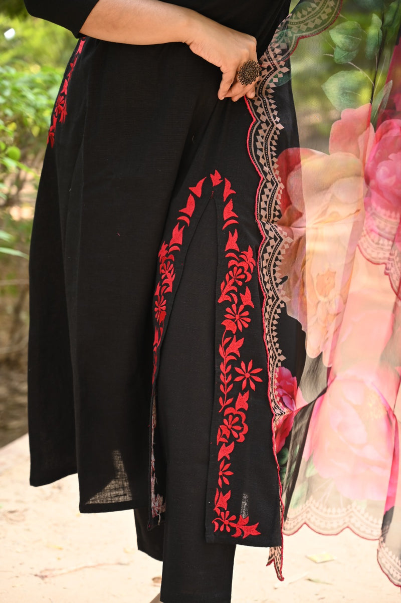 Cotton fabric with side slit and a pocket with heavy thread embroidery work... Kurti Length 46"