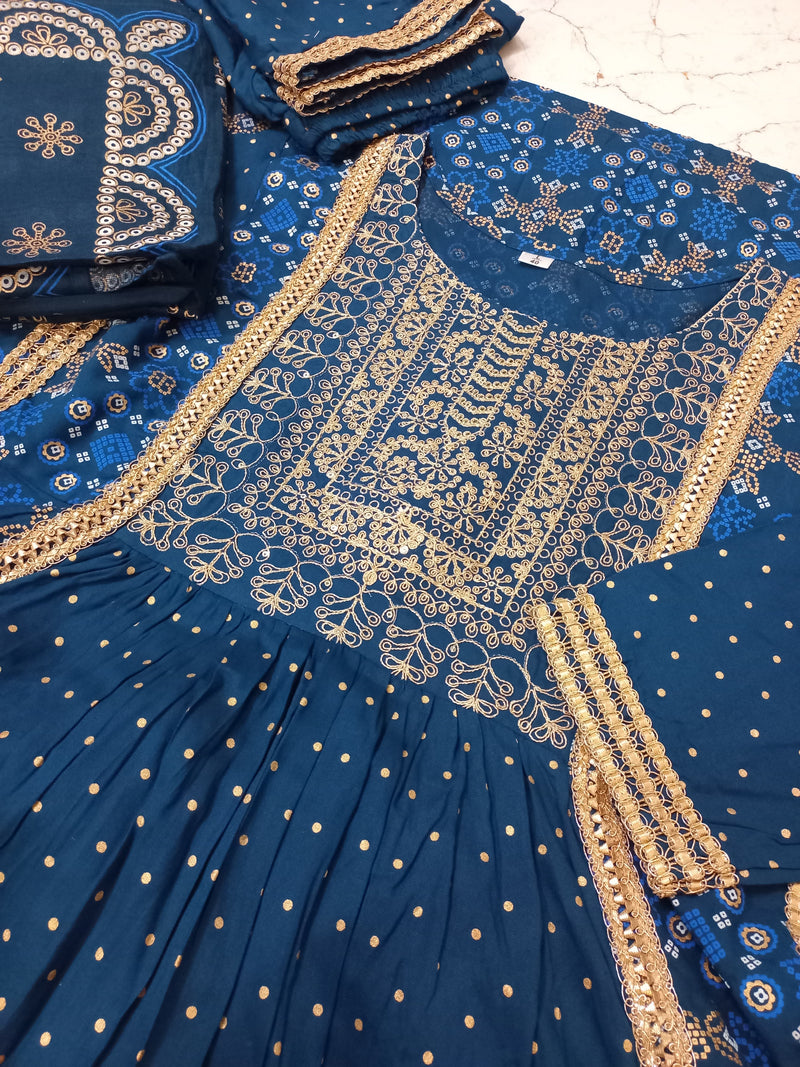 Beautiful Rayon Fabric Printed Straight long Kurti Naira Cut With Pant And Printed Dupatta Heavy 3pis set