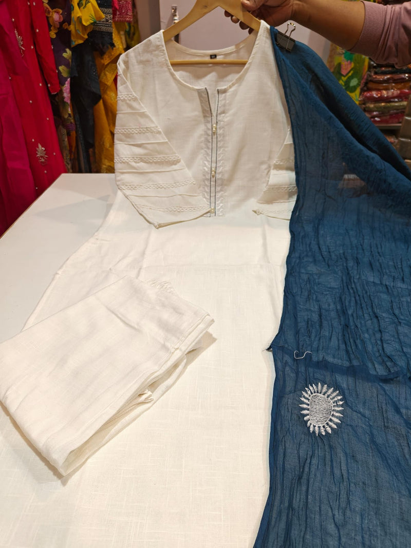 Enjoy your winter with our amazing front embroidery work soft cotton slub kurta pant with dupatta.🥰