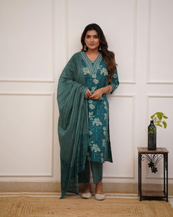 Introducing the latest addition to our fashion collection the strength kurta Style made from high-quality cotton, embellished with exquisite moti & lace work on neck line and paired with matching pant.