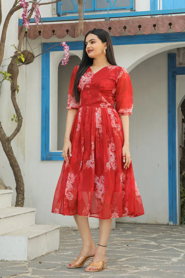 Womensavtar  floral print A-line maxi dresses