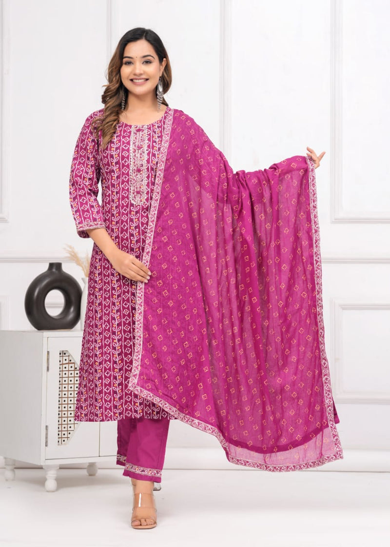 🌹🌹 Exclusive Fabric cotton embroidered kurta with pants & dupatta set