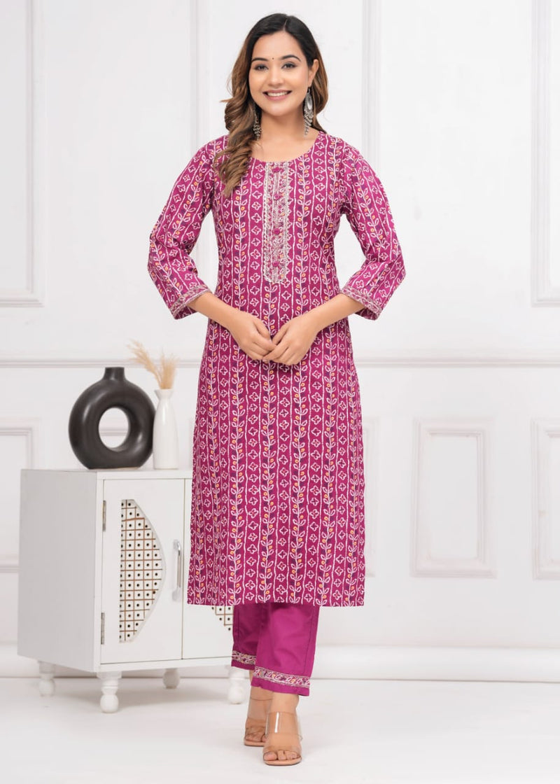 🌹🌹 Exclusive Fabric cotton embroidered kurta with pants & dupatta set