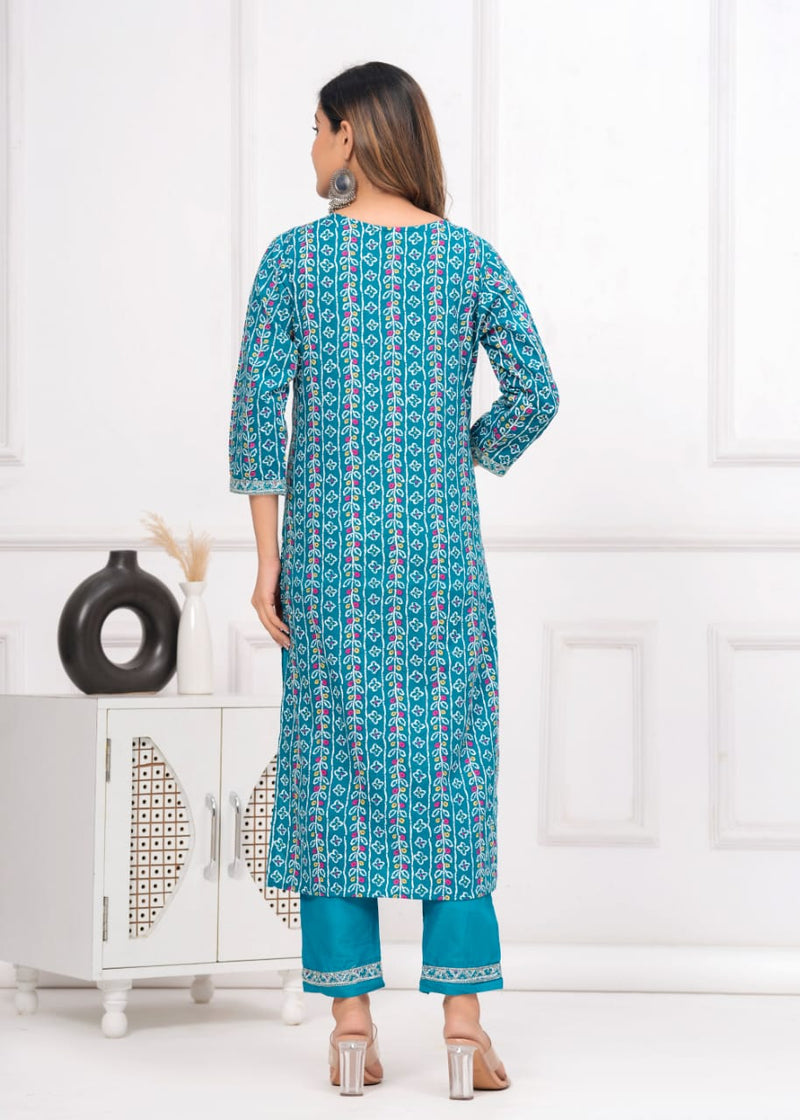 🌹🌹 Exclusive Fabric cotton embroidered kurta with pants & dupatta set
