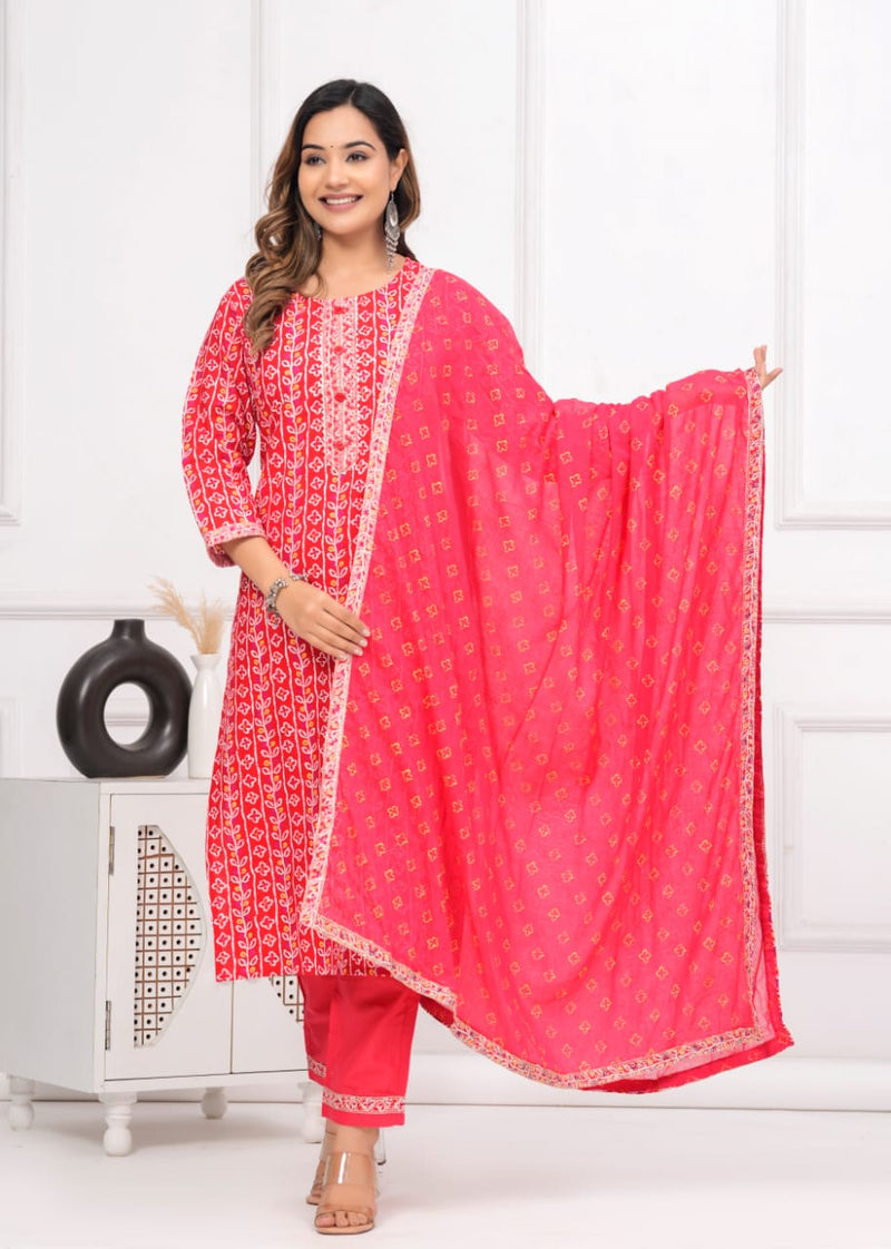 🌹🌹 Exclusive Fabric cotton embroidered kurta with pants & dupatta set