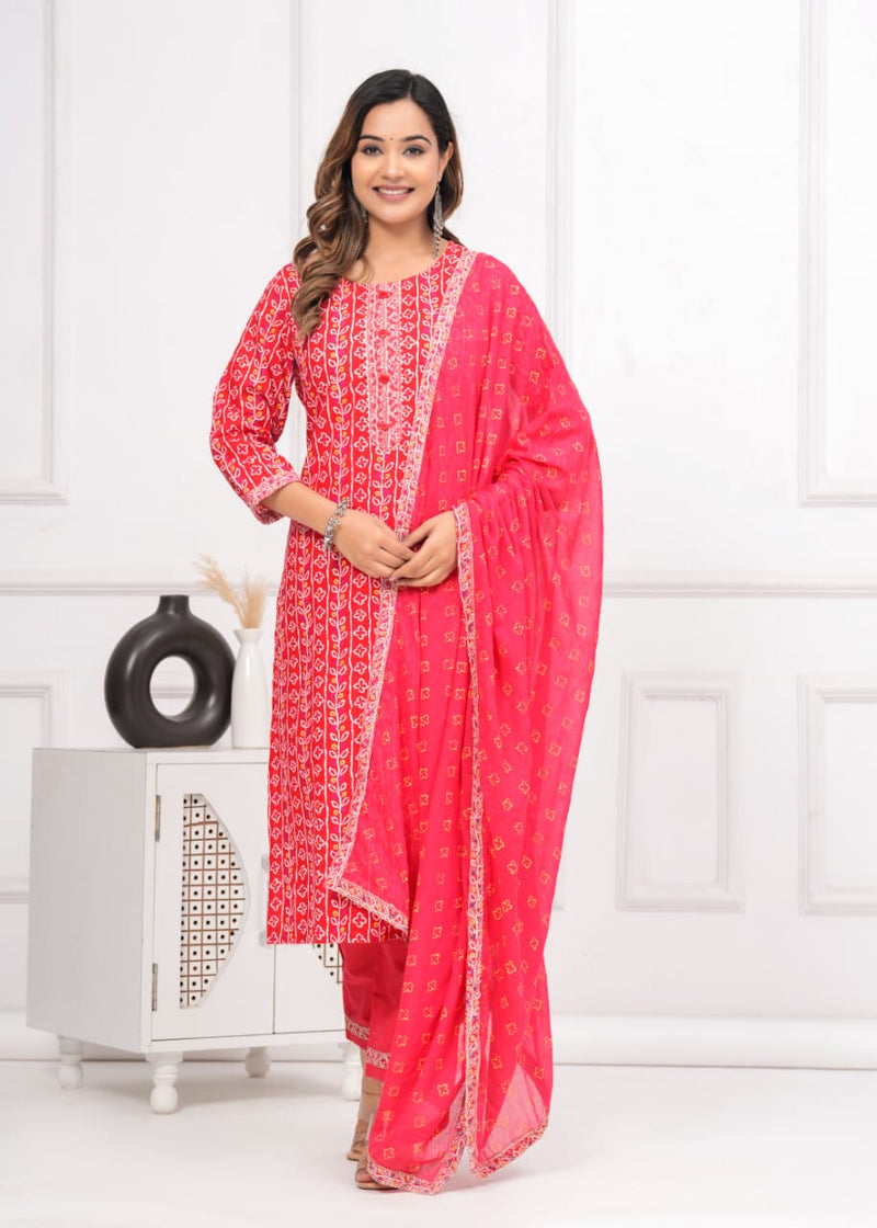 🌹🌹 Exclusive Fabric cotton embroidered kurta with pants & dupatta set