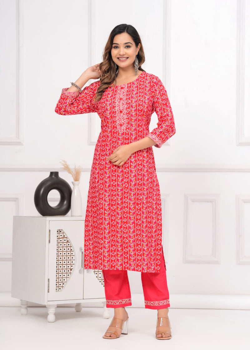 🌹🌹 Exclusive Fabric cotton embroidered kurta with pants & dupatta set