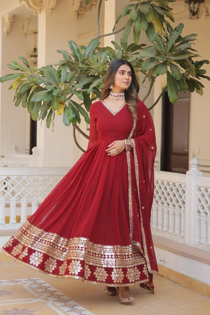 Faux Blooming Gown with Dupatta With Attractive Embroidered Sequins work.(WD32)