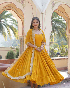 Tilton Desirable Women's gown Made With Faux Georgette Fabrics and Designer Embroidered Dupatta