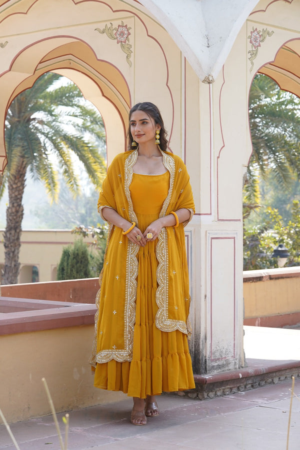 Tilton Desirable Women's gown Made With Faux Georgette Fabrics and Designer Embroidered Dupatta