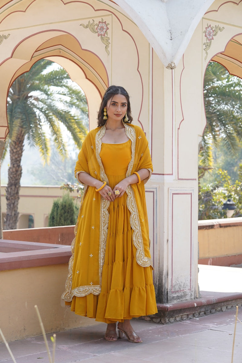 Tilton Desirable Women's gown Made With Faux Georgette Fabrics and Designer Embroidered Dupatta