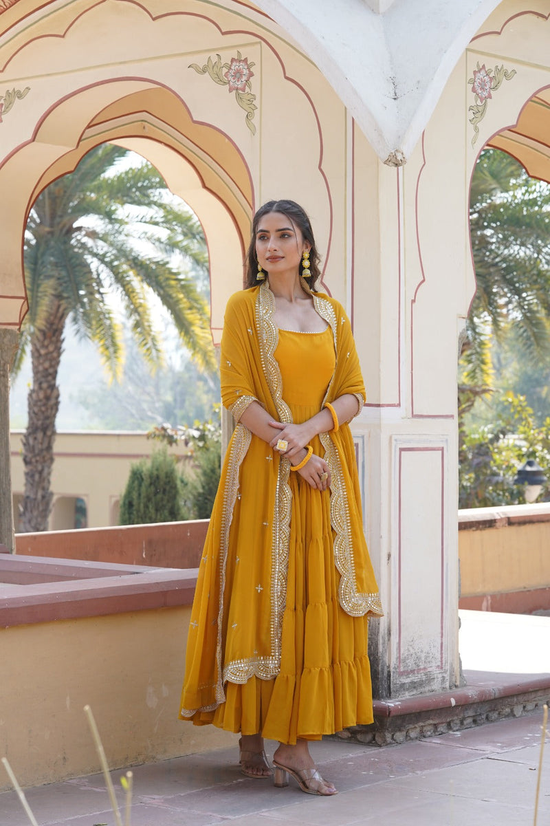 Tilton Desirable Women's gown Made With Faux Georgette Fabrics and Designer Embroidered Dupatta