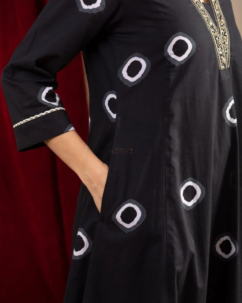 Introducing the latest addition to our fashion collection the long Aliya cut type aline kurta Style made from high-quality cotton, embellished with exquisite embroidery work on neck line with pant.