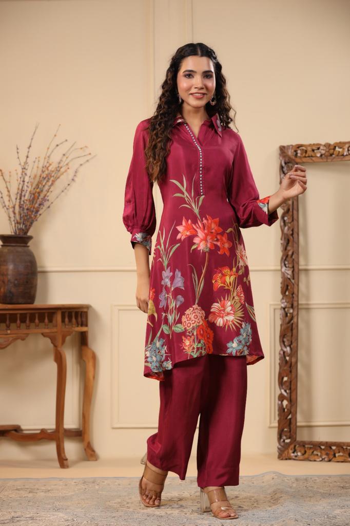 This stunning set features a beautiful plazzo bottom and Designer Kurta with a neck line adorned with gorgeous detailing....