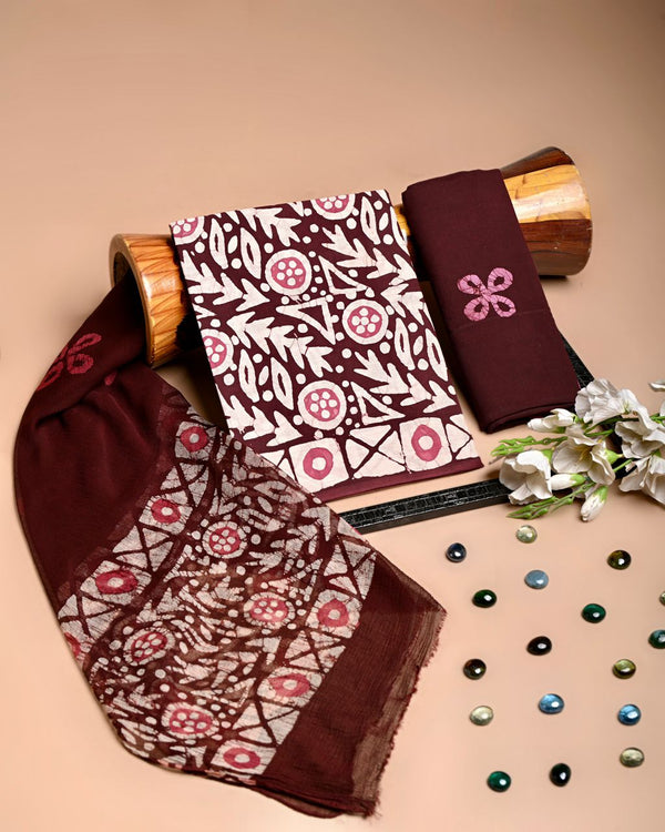 Premium Hand Block Print Cotton Suit Set with Chiffon Dupatta