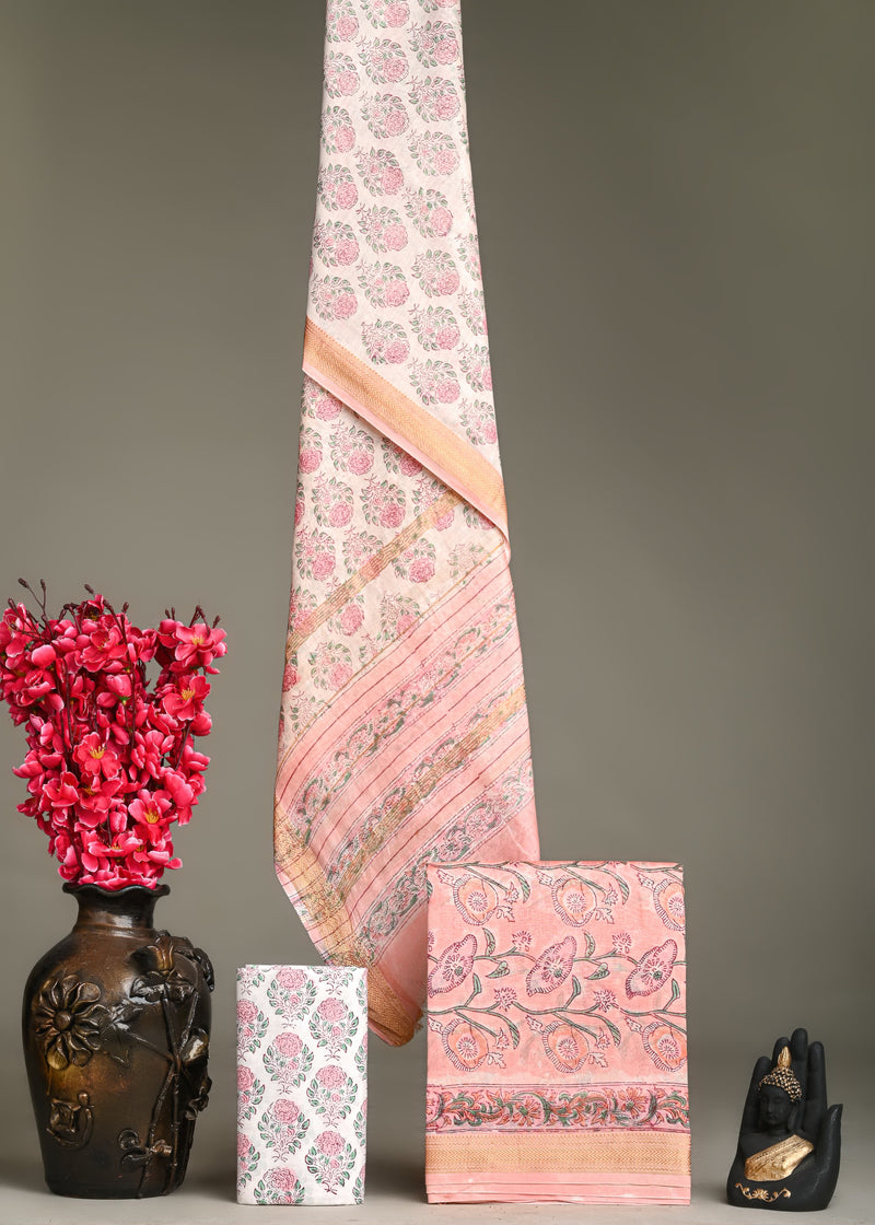 Designer Hand Block Print Maheshwari Silk Suit Set
