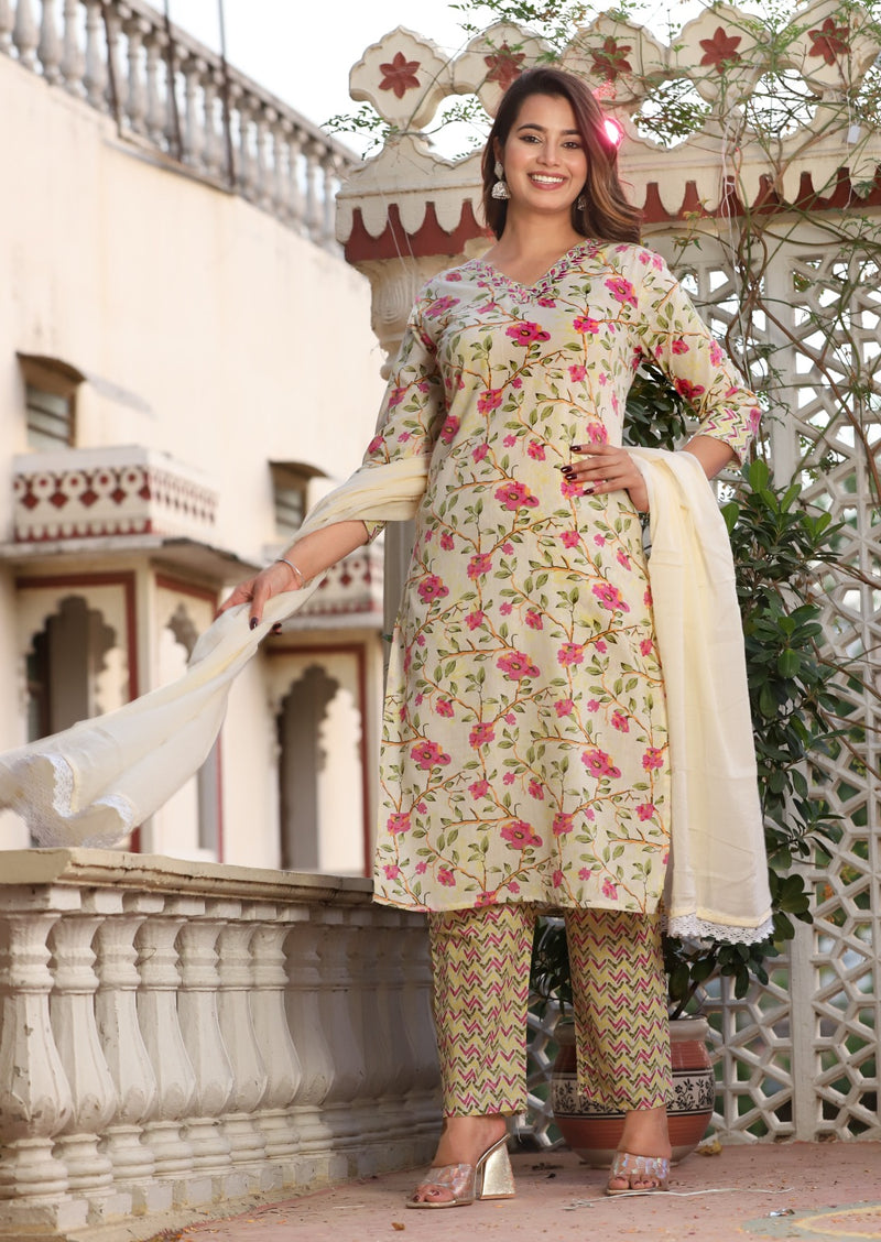 🌹🌹Pure fine Cotton fabric  Kurti with Pant with cotton Dupatta🌹🌹