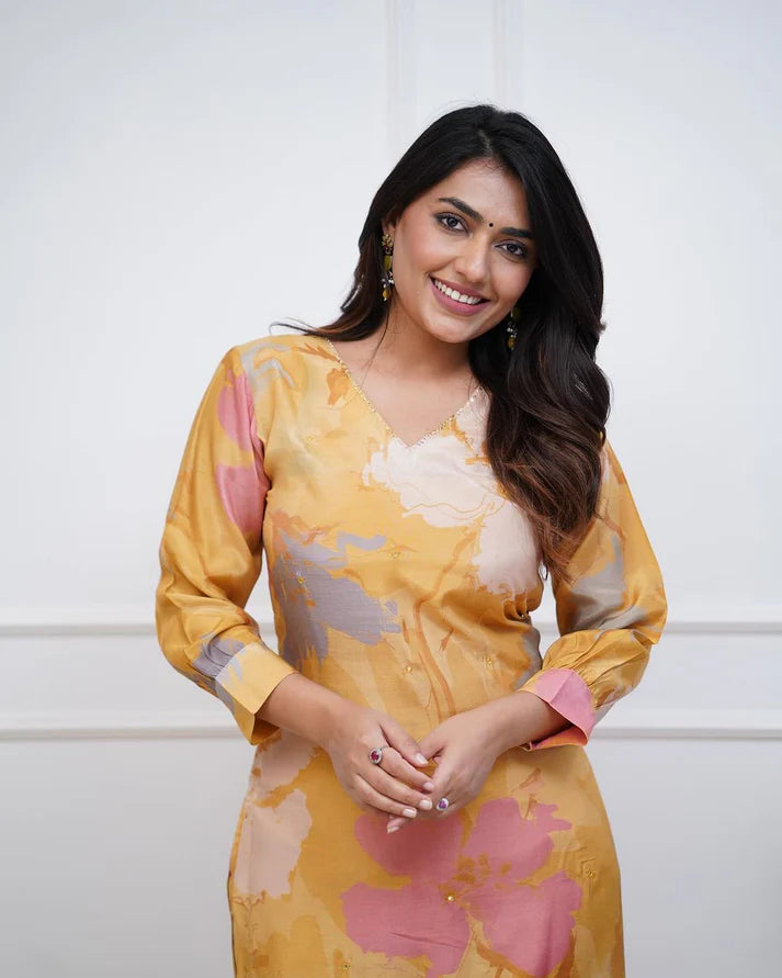 💃Enjoy New Floral Kurta Pant set with amazing lace Work ❤️(RD03)