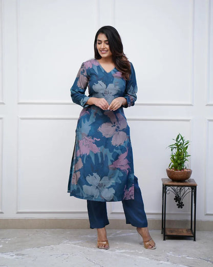 💃Enjoy New Floral Kurta Pant set with amazing lace Work ❤️(RD03)