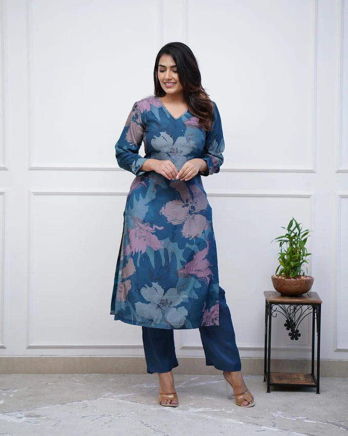 💃Enjoy New Floral Kurta Pant set with amazing lace Work ❤️(RD03)