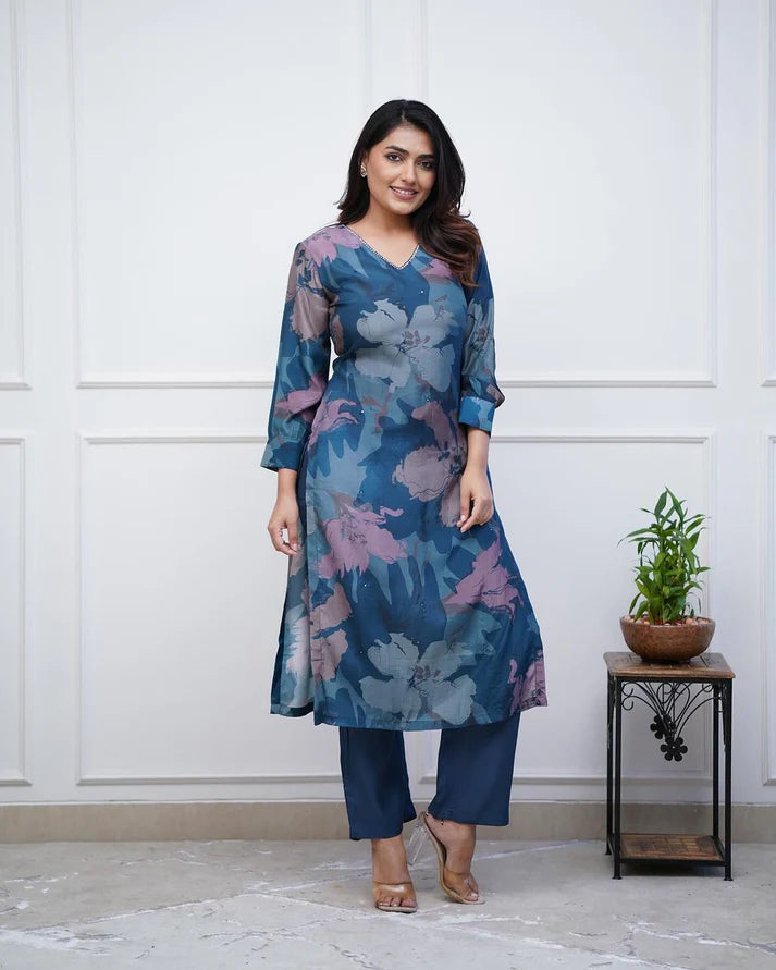 💃Enjoy New Floral Kurta Pant set with amazing lace Work ❤️(RD03)