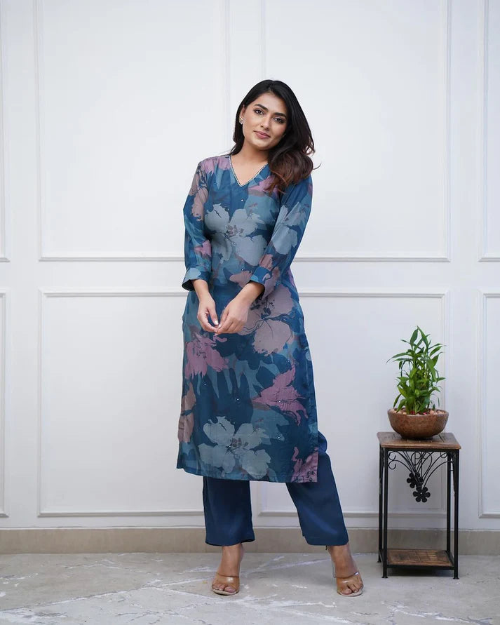 💃Enjoy New Floral Kurta Pant set with amazing lace Work ❤️(RD03)