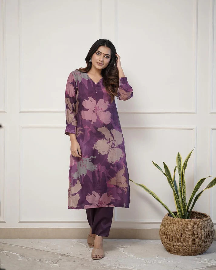 💃Enjoy New Floral Kurta Pant set with amazing lace Work ❤️(RD03)